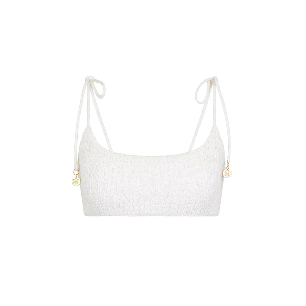 Simple Shirred Tie Crop - Natural White