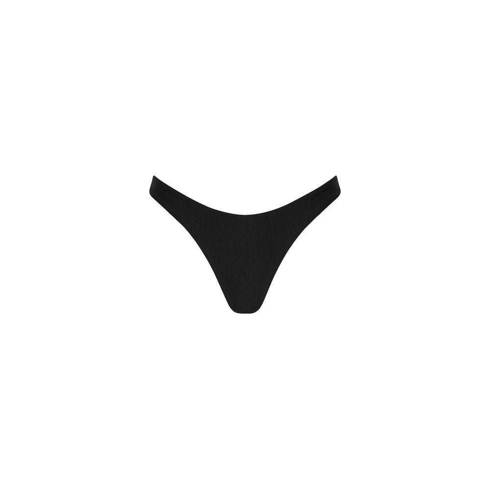 Gathered Deep V Thong Bikini Bottom - Twilight Black
