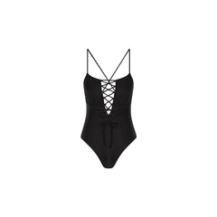 Fixed Front Lace Up One Piece - Twilight Black
