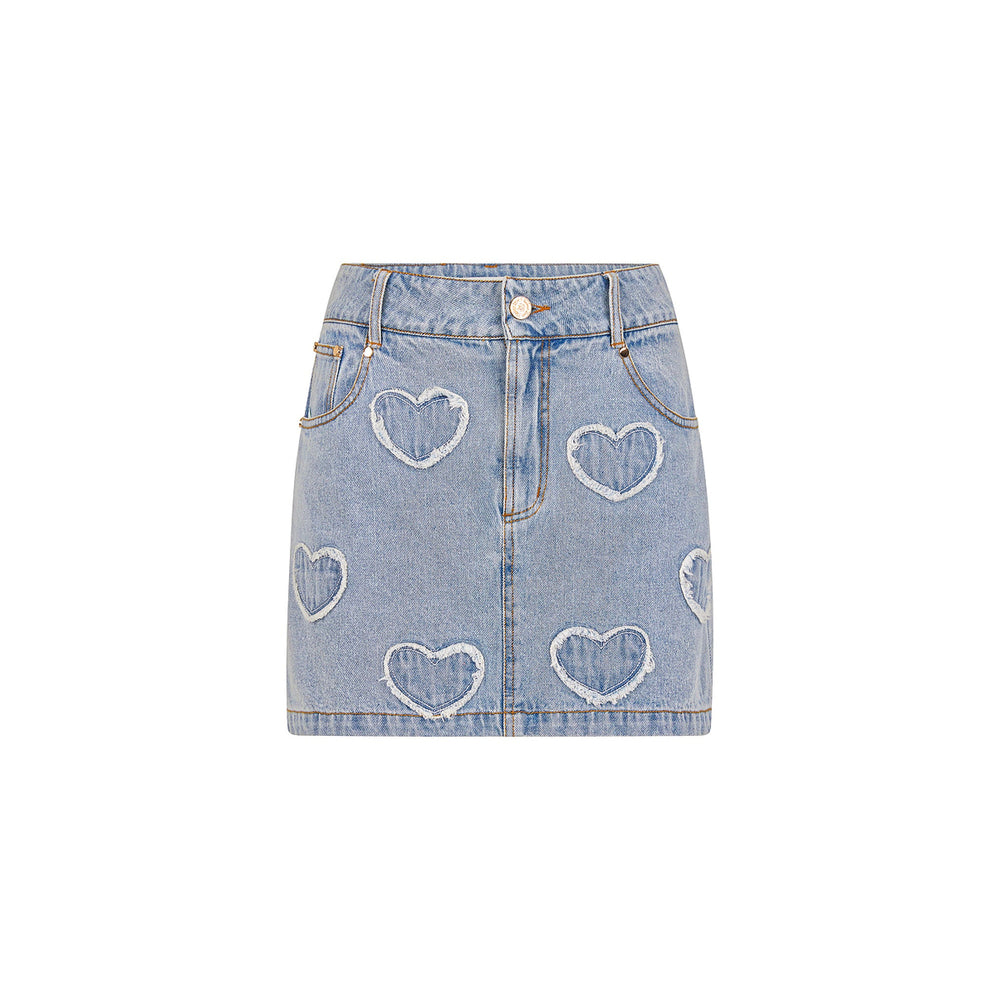 Applique Jean Mini Skirt - Starlit Denim