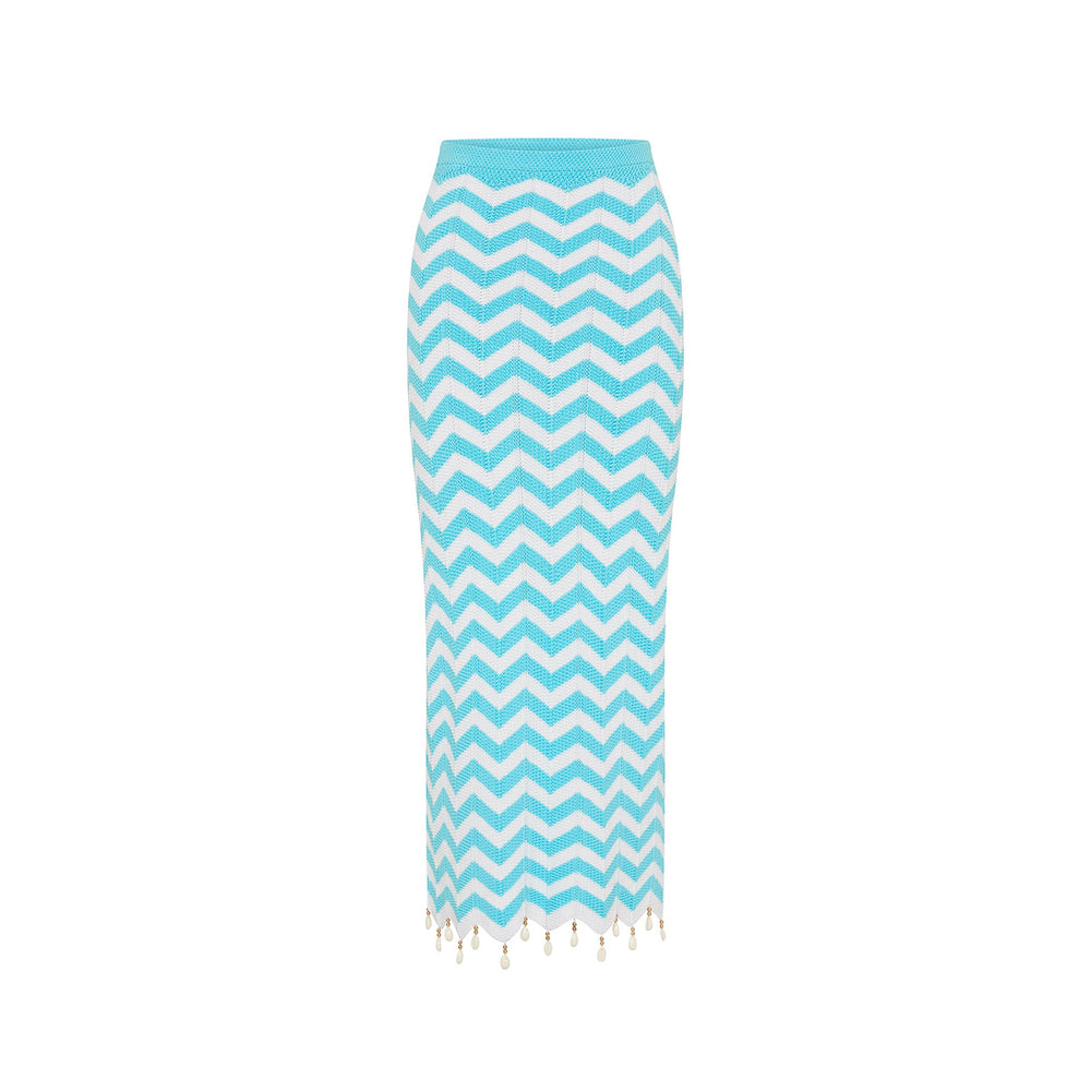Chevron Knit Midi Skirt - Crystal Cove