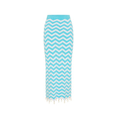 Chevron Knit Midi Skirt - Crystal Cove