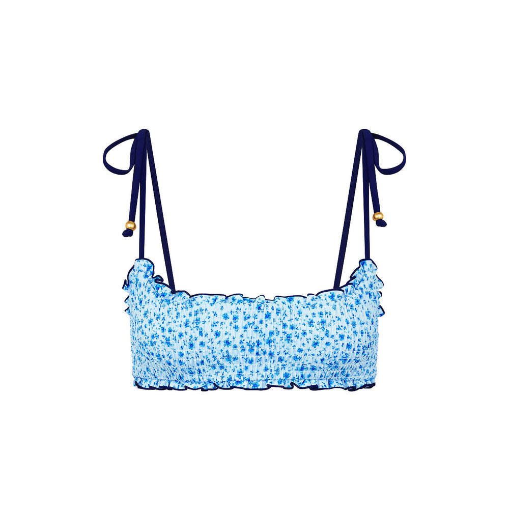 Shirred Crop Tie Bikini Top - Dream Flower