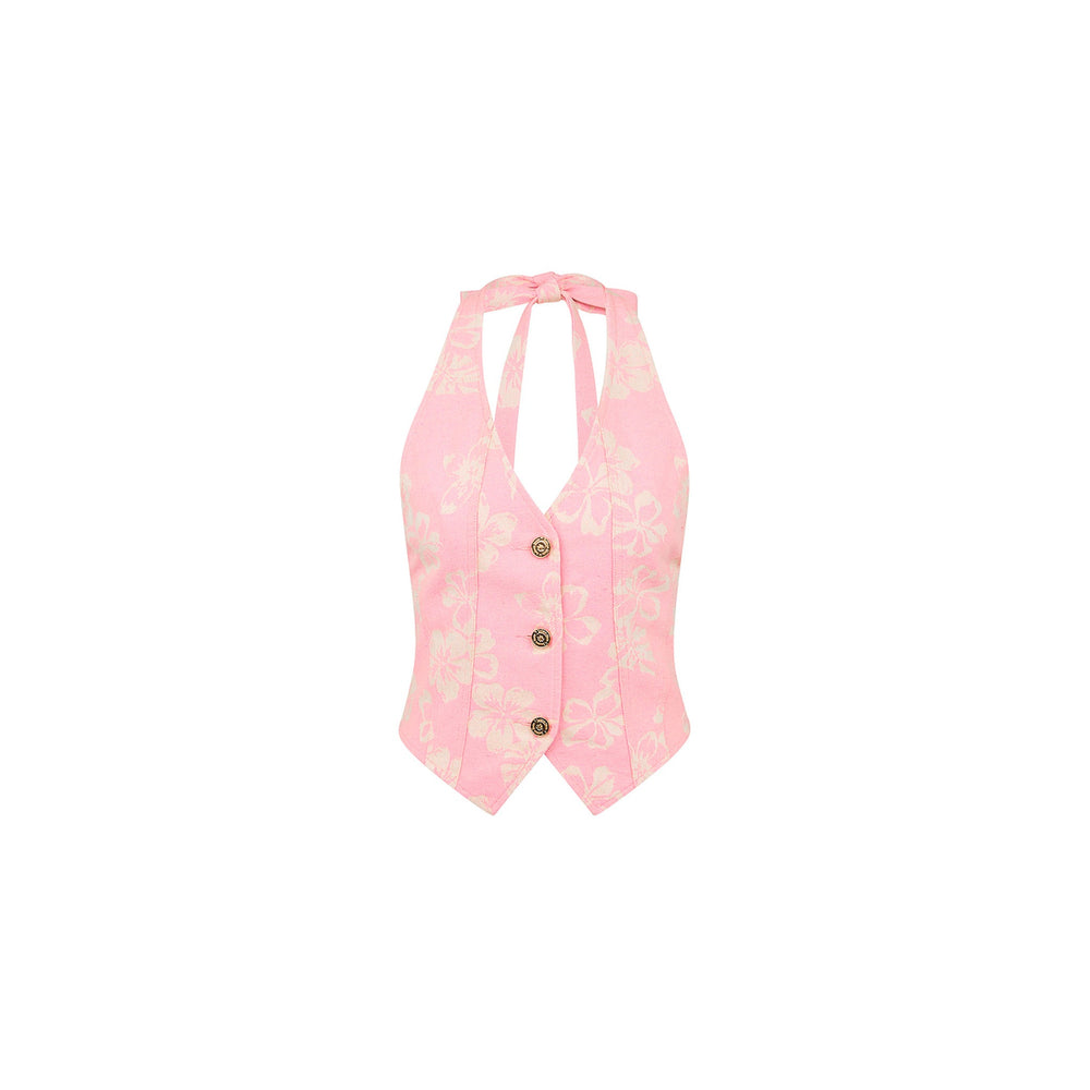 Halter Open Back Vest - Pixie Denim