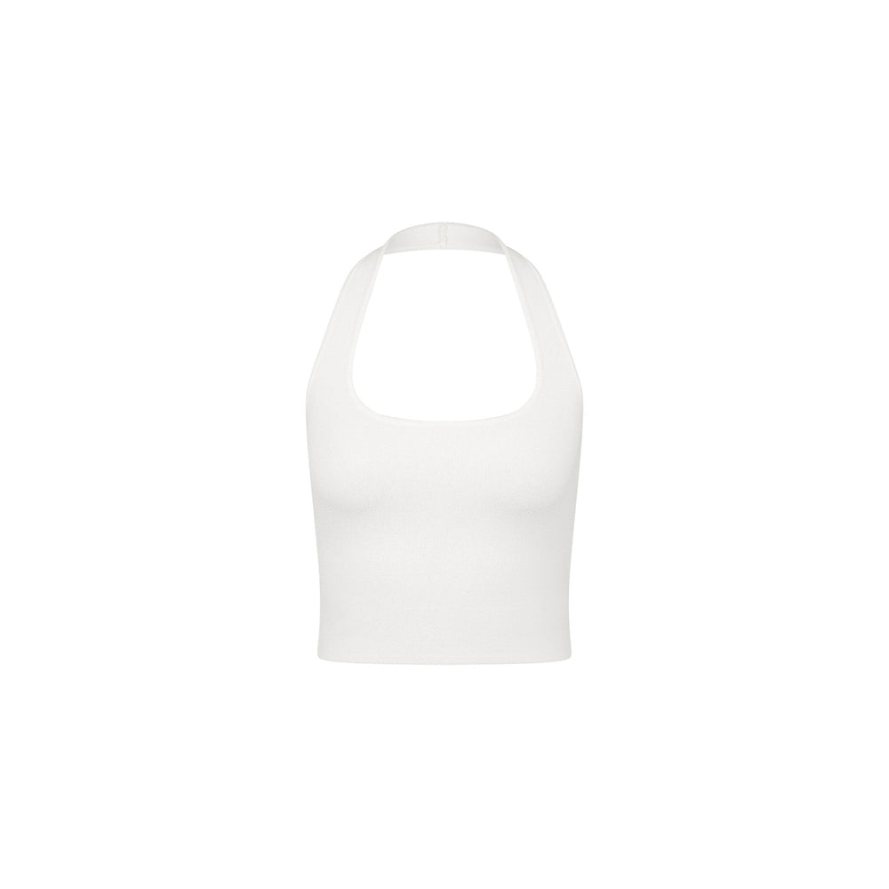 Knit Halter Tank Top - White