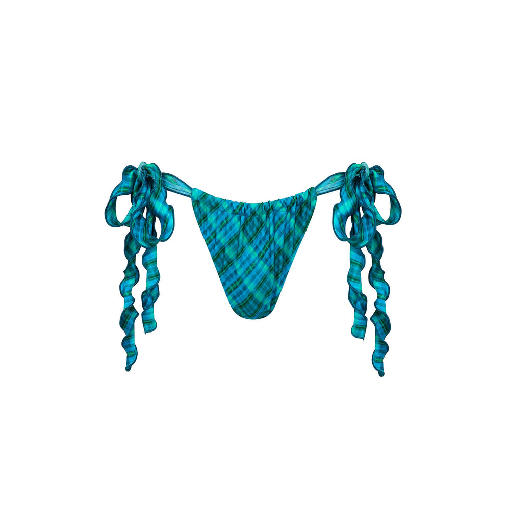 Lettuce Tie Ruched Thong Bikini Bottom - Tropic Dip