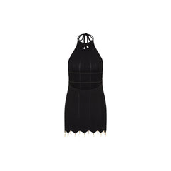 Chevron Knit Halter Mini Dress - Twilight Black