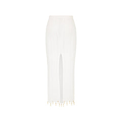 Chevron Knit Midi Skirt - Whipped White
