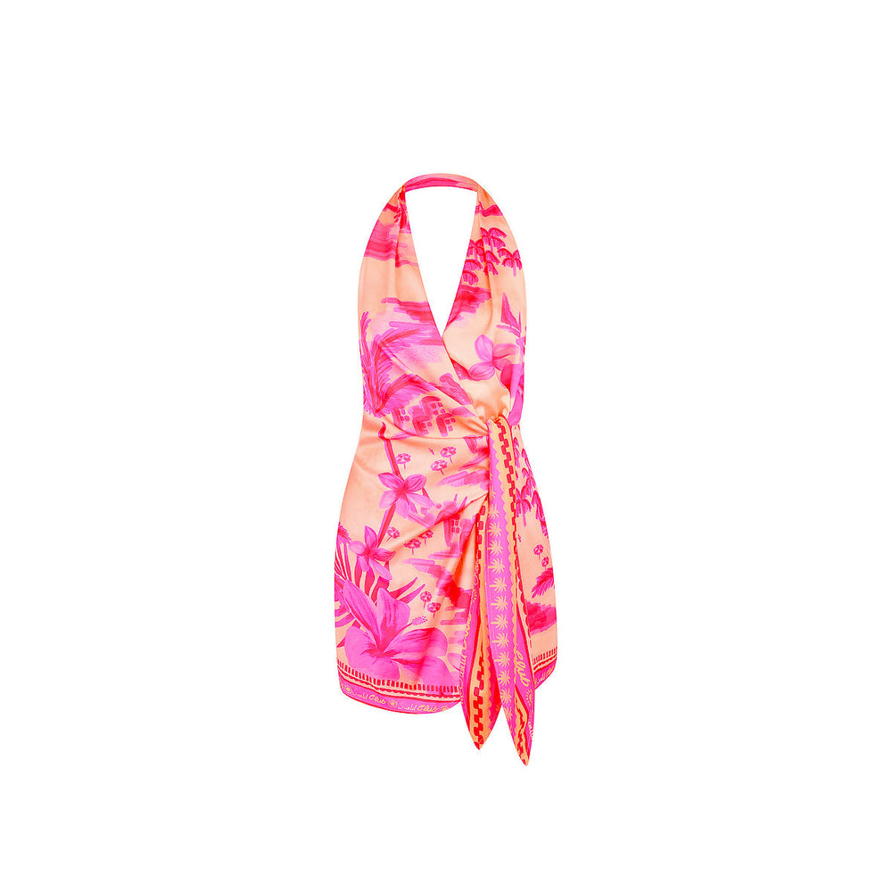 Satin Halter Wrap Mini Dress - Sippin Pretty