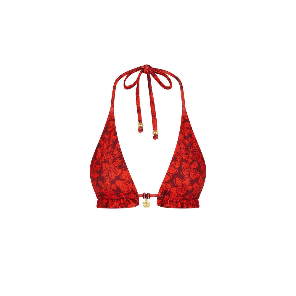 Frill Halter Bralette Bikini Top - Sassy Sangria