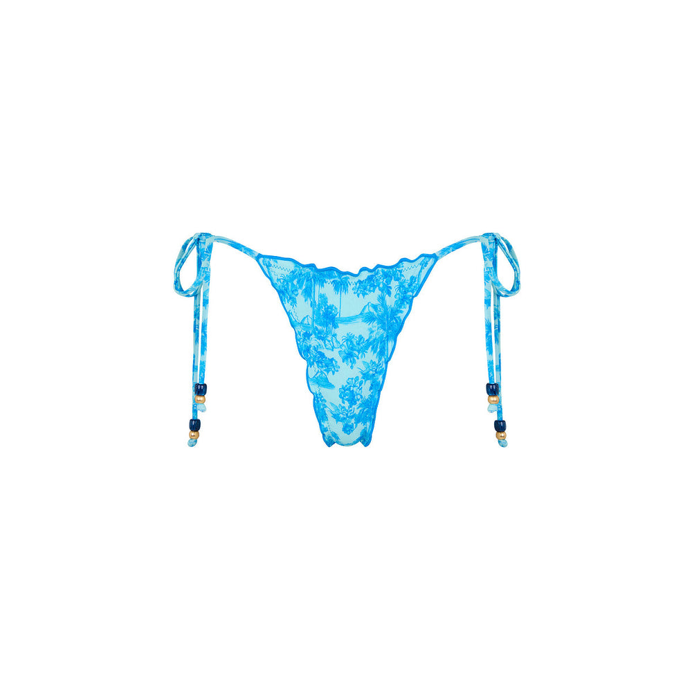 Lettuce Edge Thong Tie Bikini Bottom - Ocean Paradise
