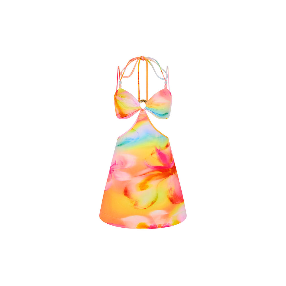 Beaded Cut Out Mini Dress - Frangipani Swirl