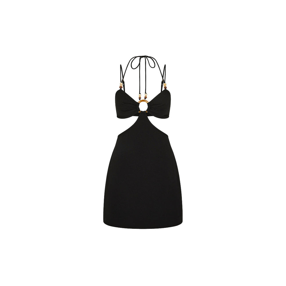 Beaded Cut Out Mini Dress - Twilight Black