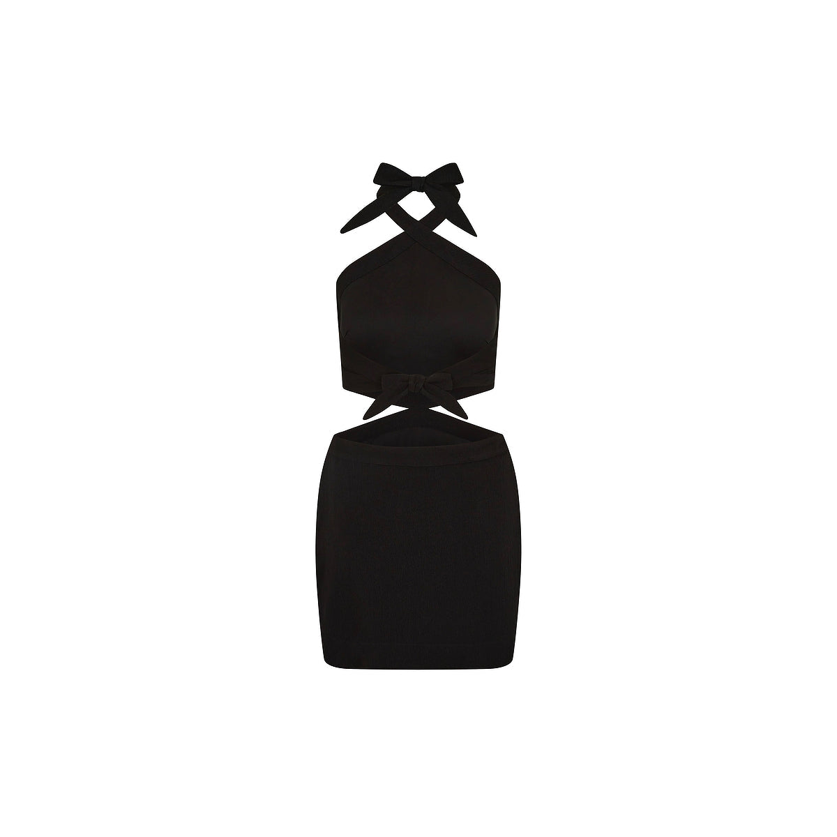 Cut Out Halter Neck Mini Dress - Twilight Black