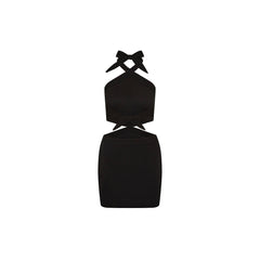 Cut Out Halter Neck Mini Dress - Twilight Black