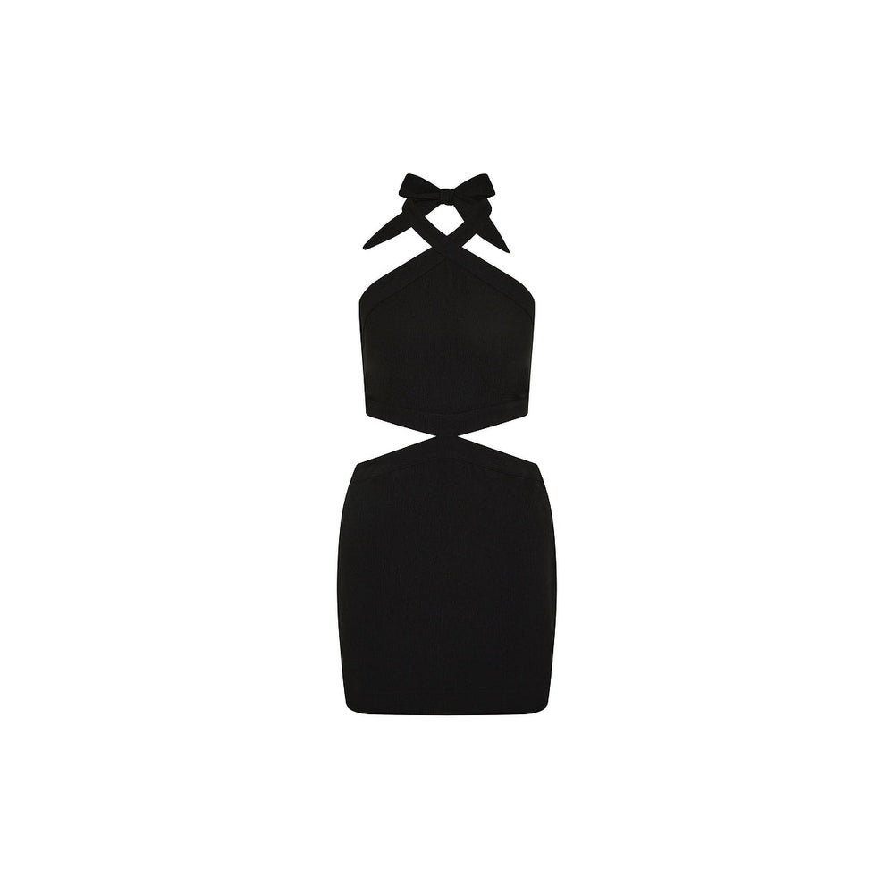 Cut Out Halter Neck Mini Dress - Twilight Black