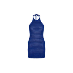 Metallic Knit Halter Mini Dress - Blue Lagoon