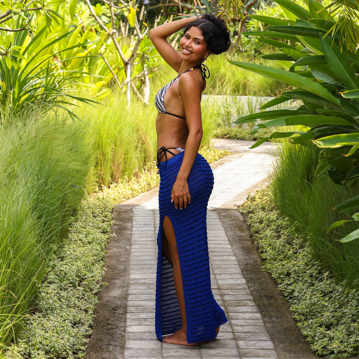 Metallic Knit Maxi Skirt - Blue Lagoon