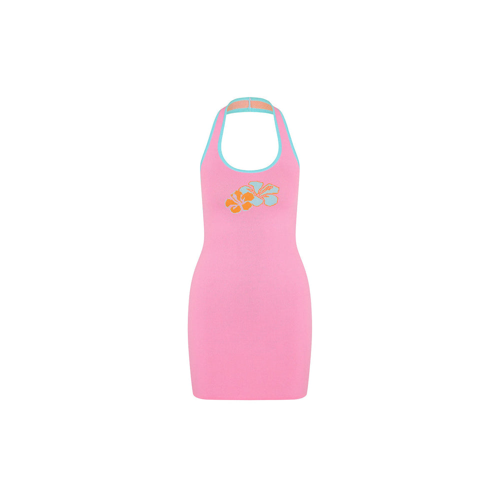 Knit Halter Mini Dress - Bubblegum Baby
