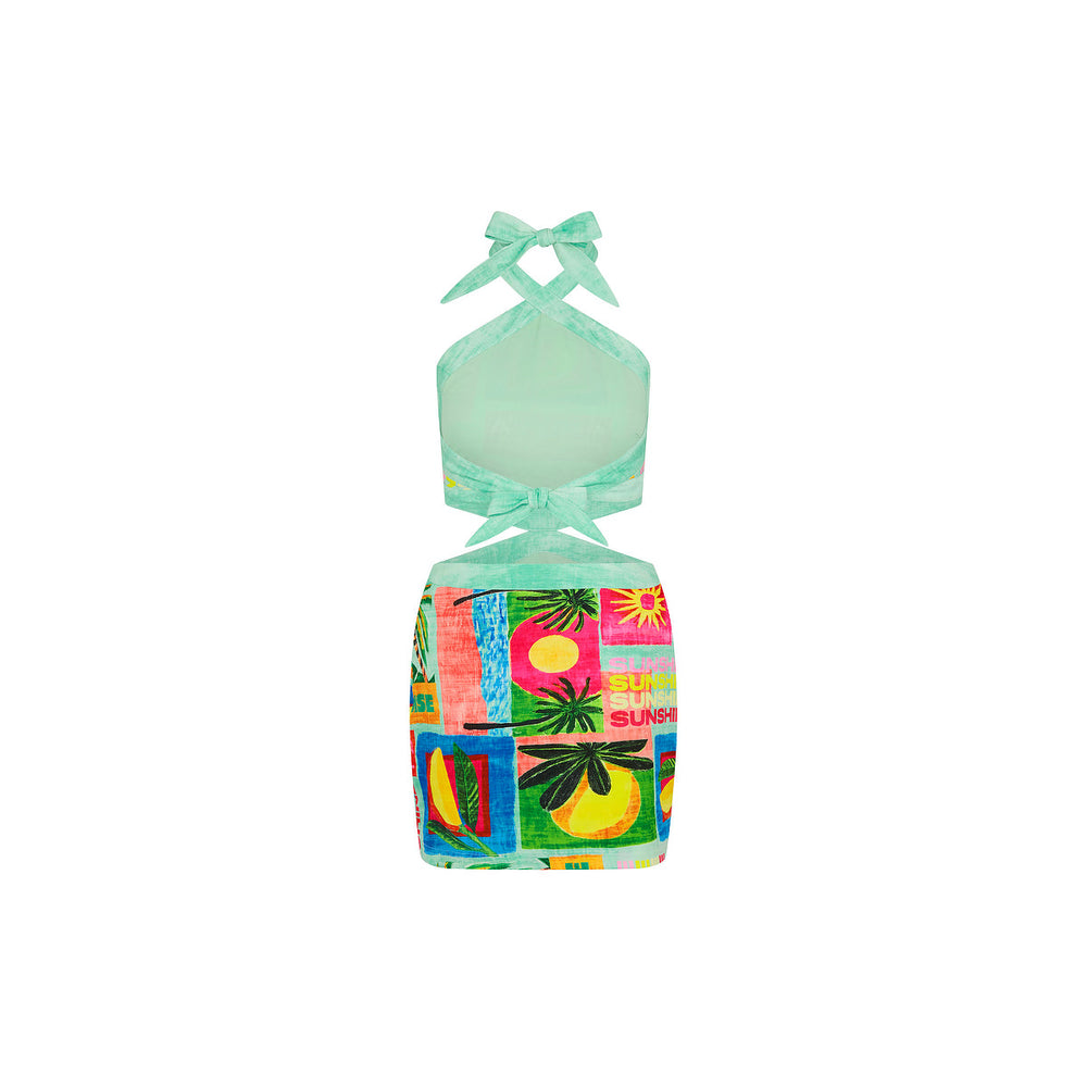 Cut Out Halter Neck Mini Dress - Ocean Honey