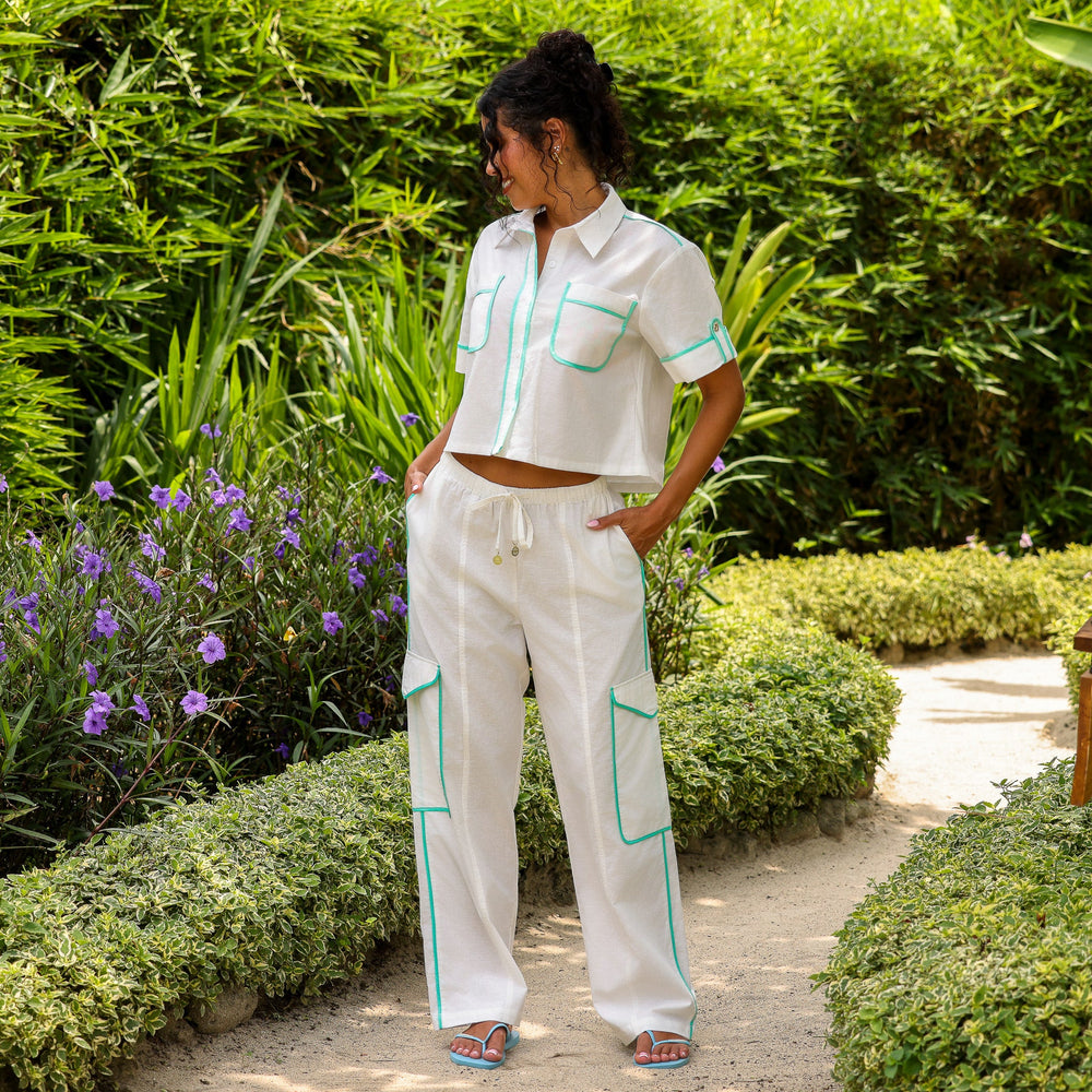 Cropped Button Up Shirt - Crystal Tides