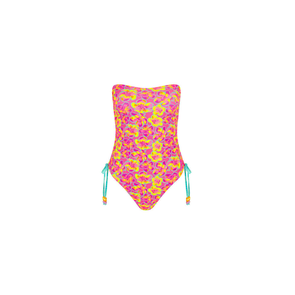 Ruched Bandeau Classic Cut One Piece - Sun Pop