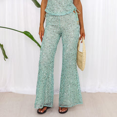 Flare Tie Side Pants - Sea Spritz