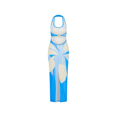 Halter Mesh Maxi Dress - Blue Oasis