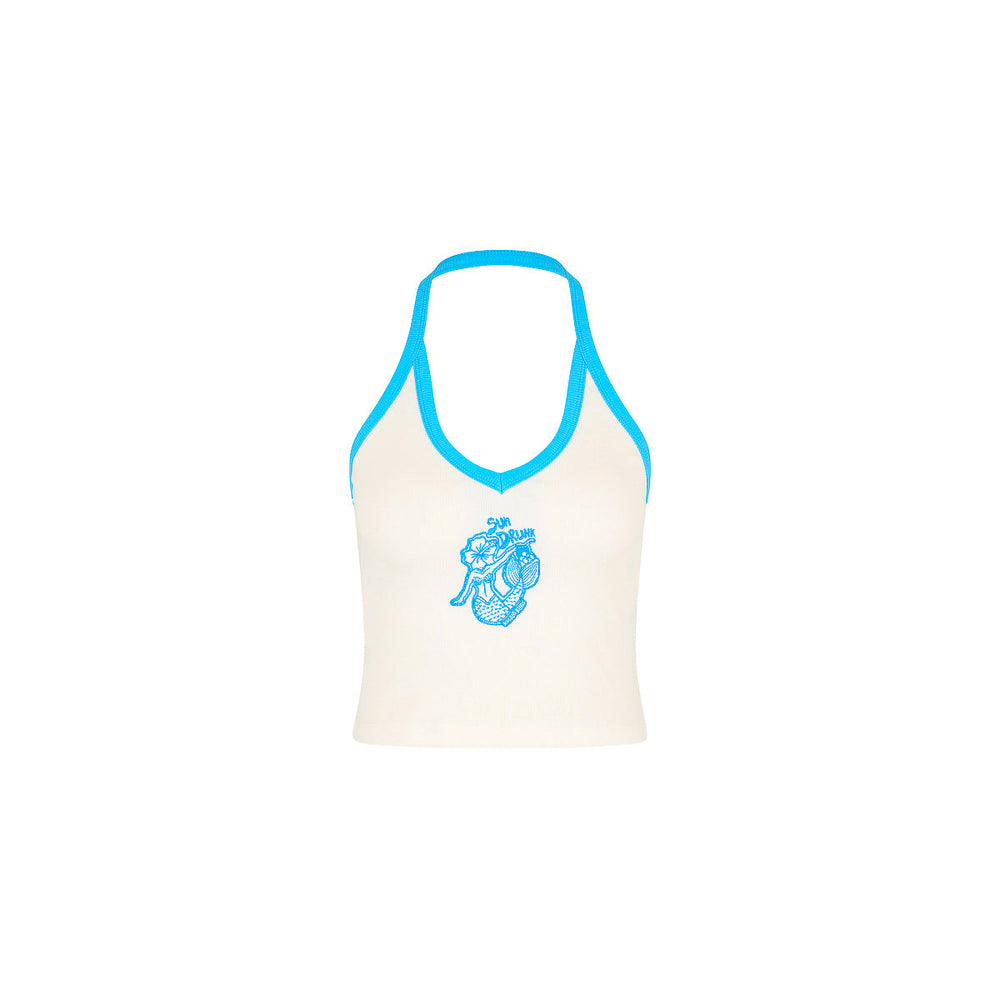 Embroidered Dip Halter Tank - Sun Drunk