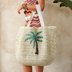 Straw Beach Tote Bag - Palm Breeze
