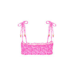 Shirred Crop Tie Bikini Top - Berry Burst