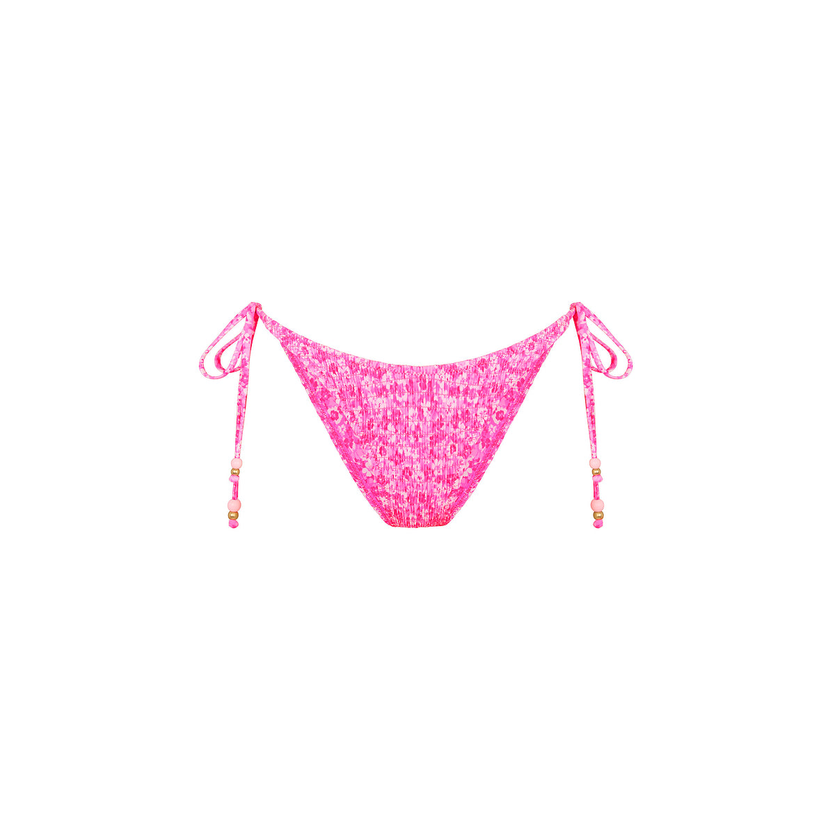 Shirred Dipped Cheeky Tie Bikini Bottom - Berry Burst