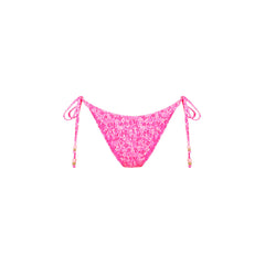 Shirred Dipped Cheeky Tie Bikini Bottom - Berry Burst