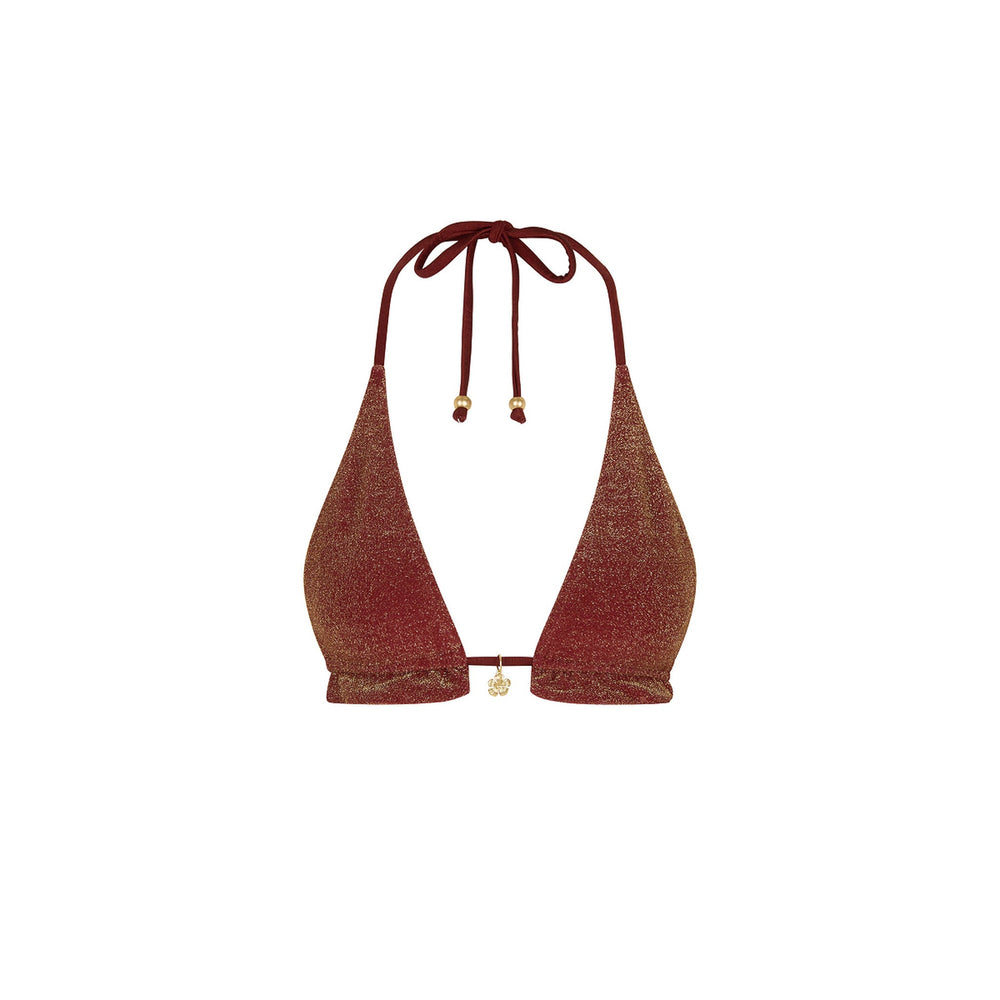 Frill Halter Bralette Bikini Top - Cinnamon