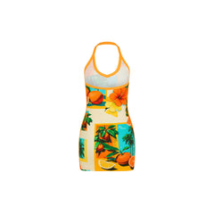 Dip Halter Mini Dress - Citrus Sea