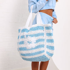 Straw Beach Tote Bag - Tropic Blues